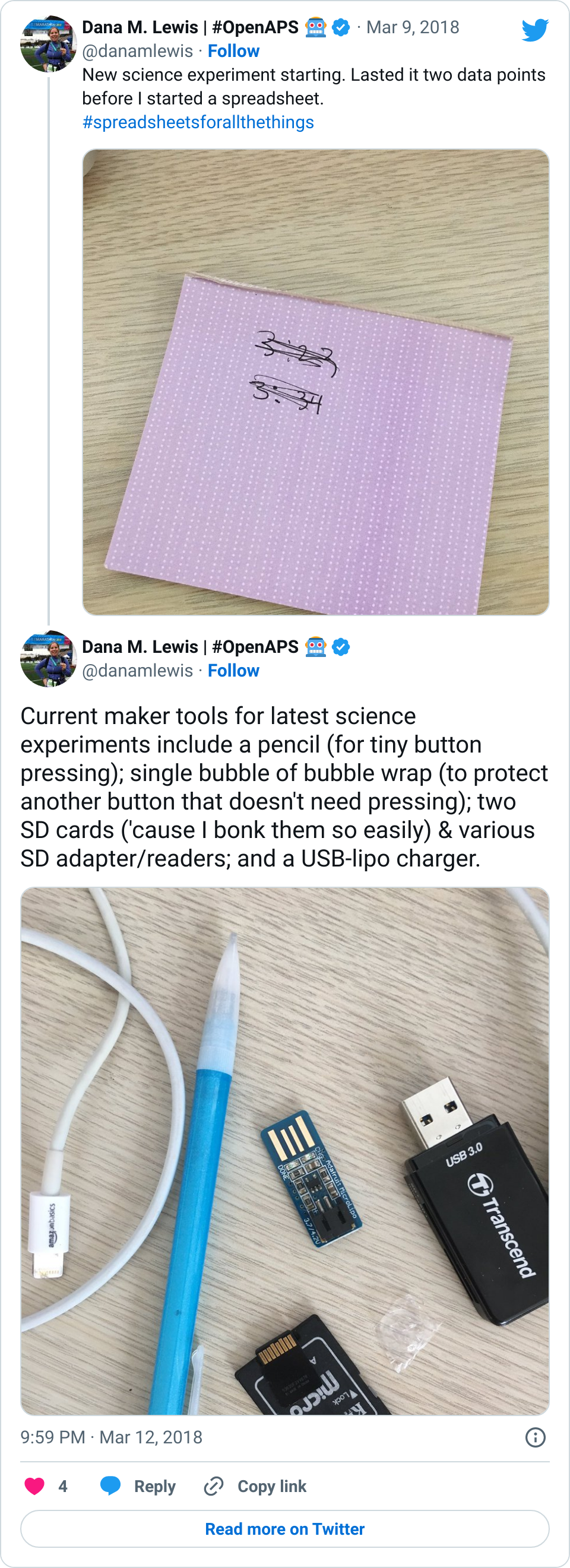 Sticky notes with data scratched out and a USB stick with data from non-diabetes science experiments