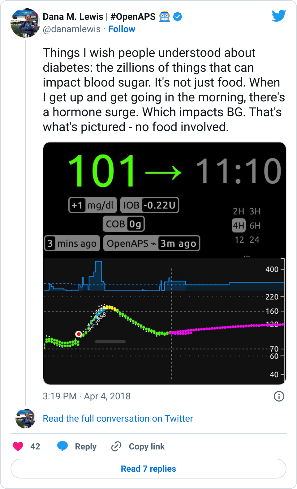 Example of how getting out of bed - rather than dawn phenomenon hormones - can increase BG levels. 