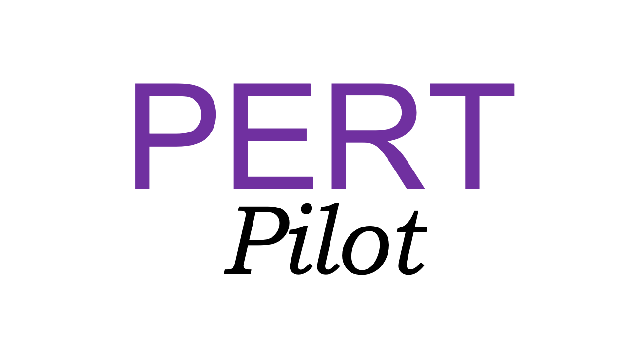 The PERT Pilot logo - PERT is in all caps and bold purple font, the word "Pilot" is in a script font in black placed below PERT.