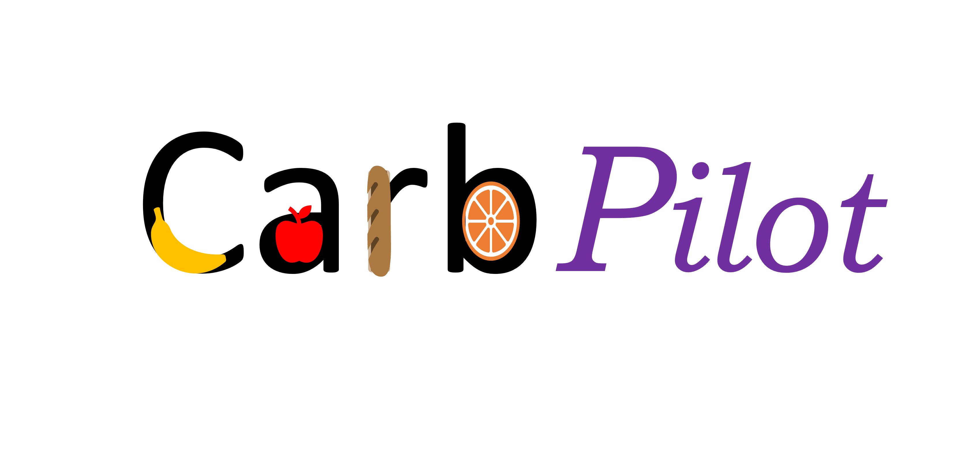 The Carb Pilot logo, which has pieces of fruit on the letters of the word "Carb". Pilot is written in italic script in purple font.