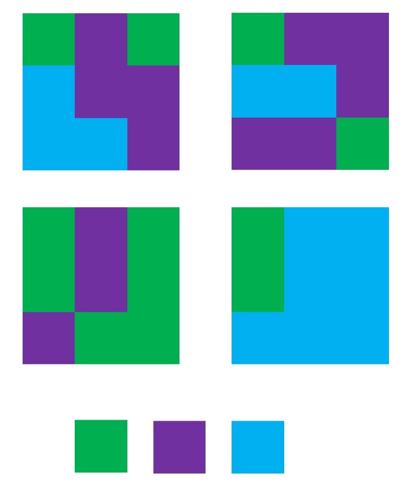 Showing full blocks filled with individual blocks, sometimes linked but in different shapes than the L and corner shapes from before.